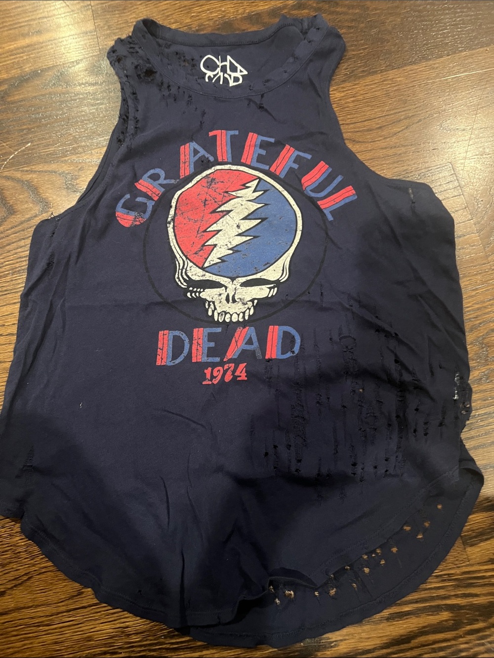Chaser distressed Navy Grateful Dead Graphic Tank Top
